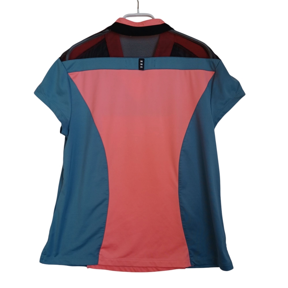 Jamie Sadock Womens Colorblock Mesh Cutout Golf Polo Shirt Pink Blue Medium - Picture 8 of 9